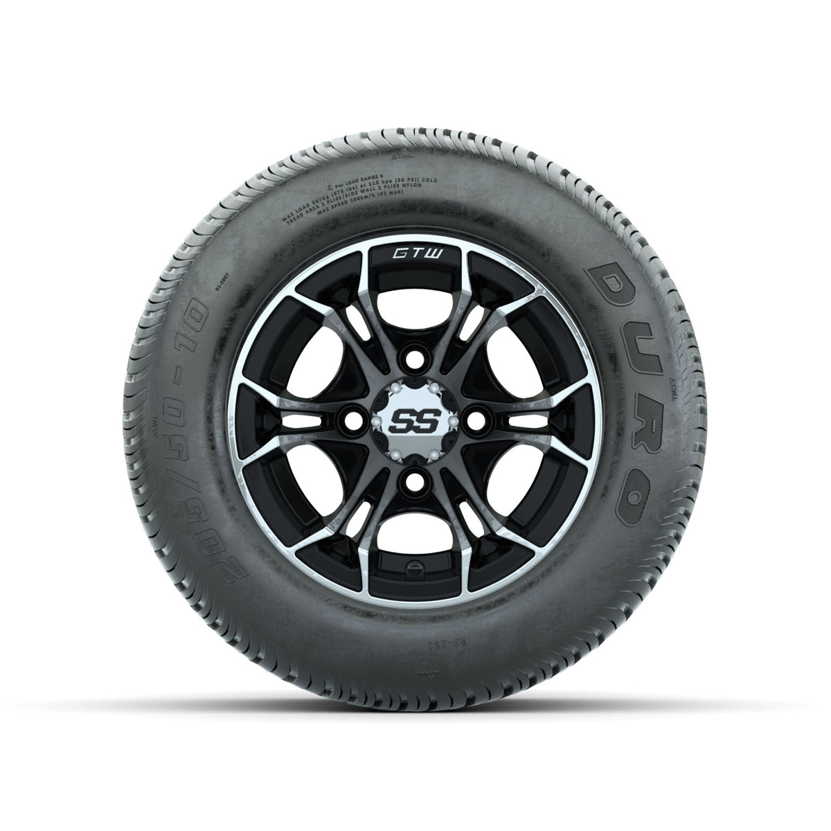 GTW Spyder Machined/Black 10 in Wheels with 205/50-10 Duro Low-profile Tires Full Set