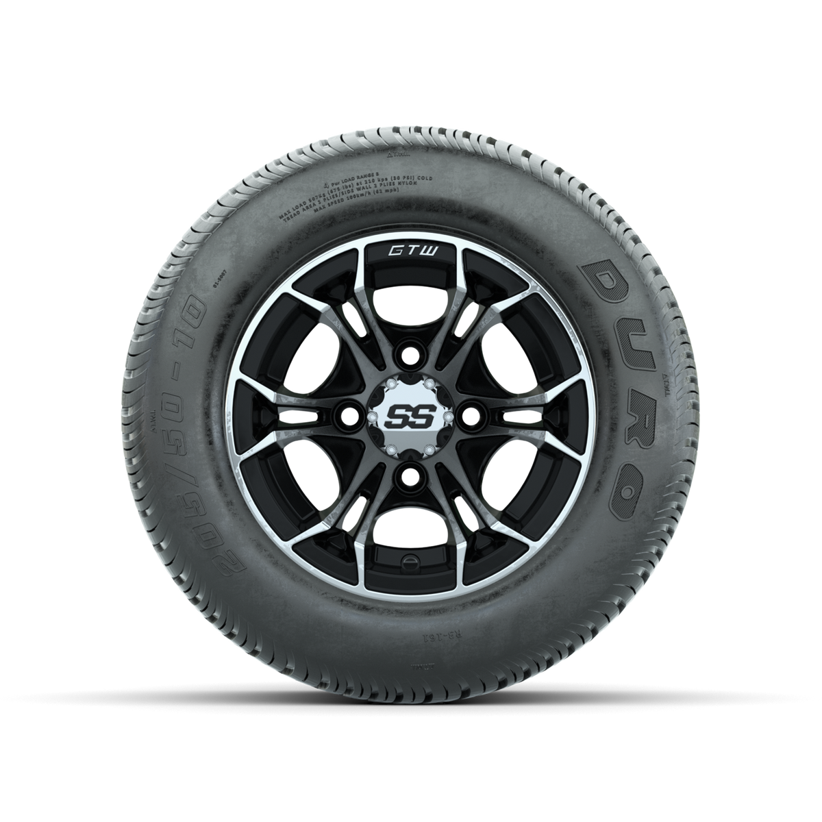 GTW Spyder Machined/Black 10 in Wheels with 205/50-10 Duro Low-profile Tires Full Set