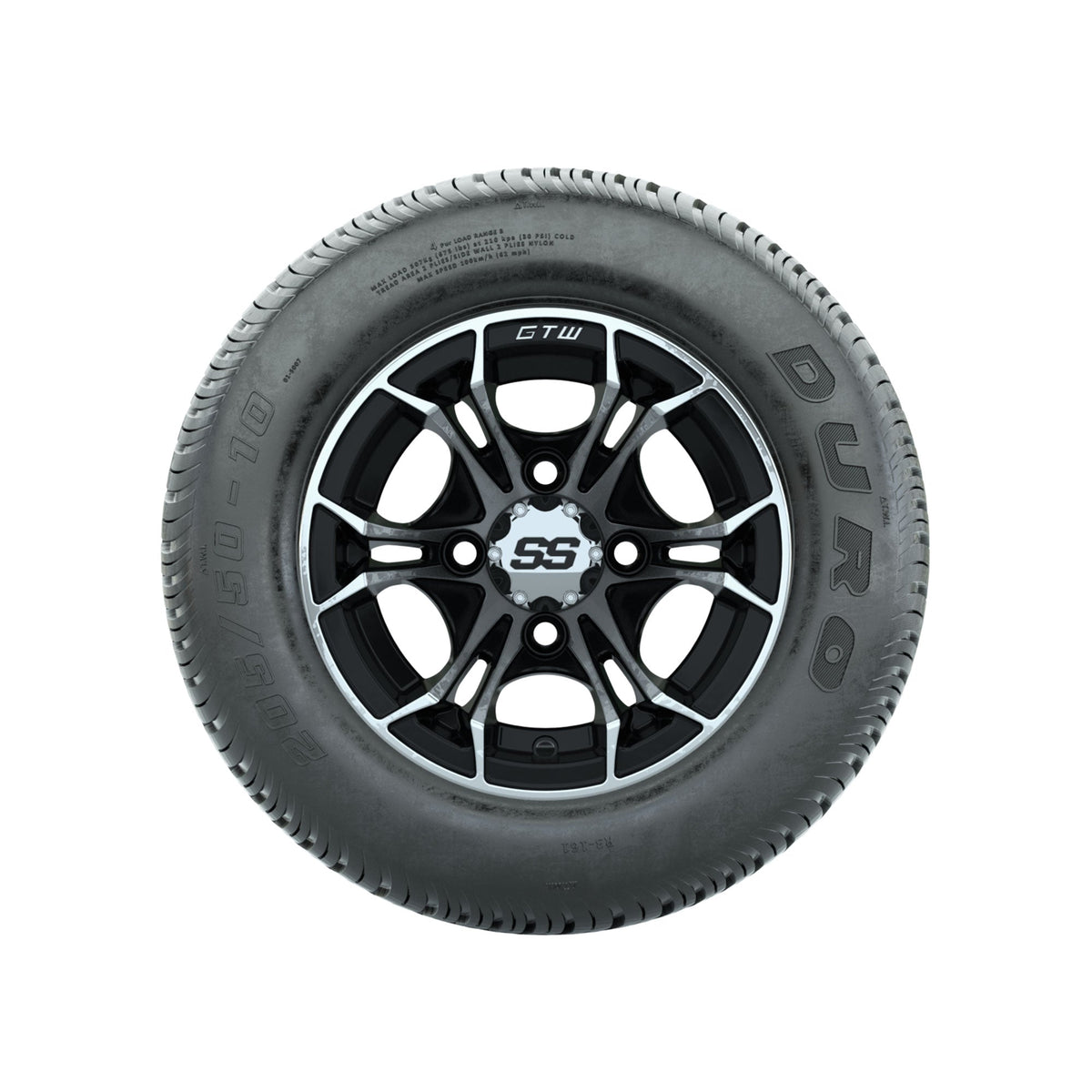 GTW Spyder Machined/Black 10 in Wheels with 205/50-10 Duro Low-profile Tires Full Set