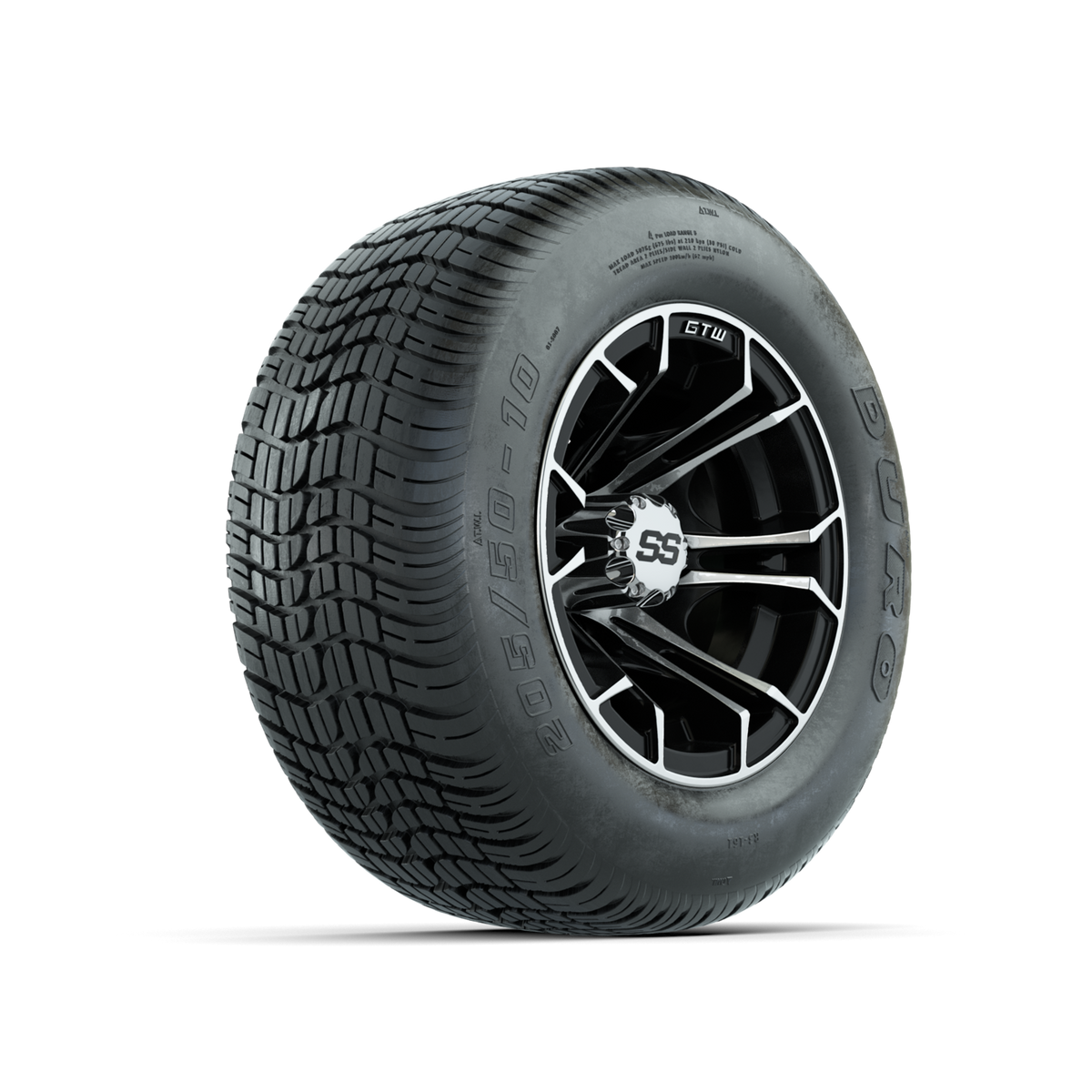 GTW Spyder Machined/Black 10 in Wheels with 205/50-10 Duro Low-profile Tires Full Set