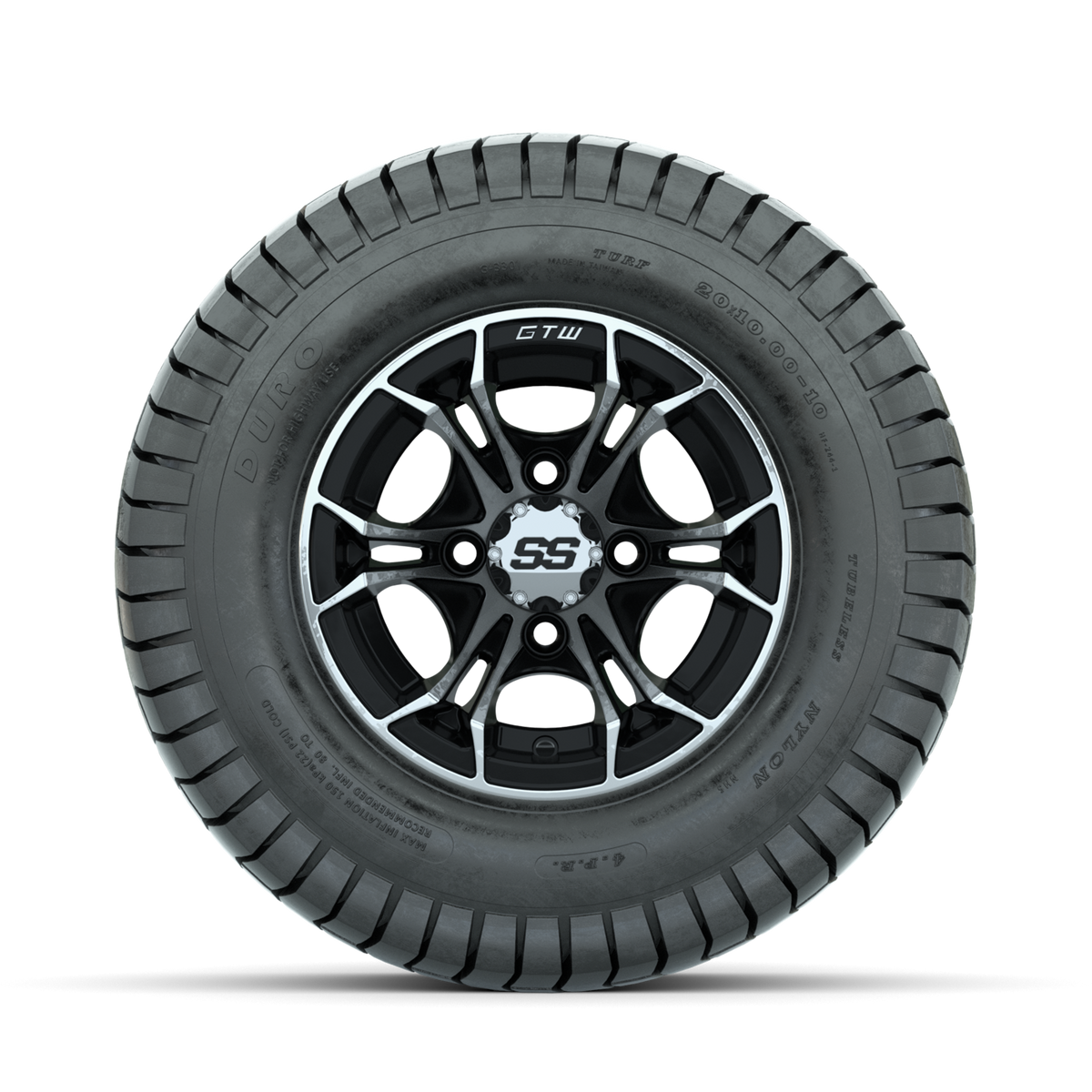 GTW Spyder Machined/Black 10 in Wheels with 20x10-10 Duro Soft Street Tires Full Set