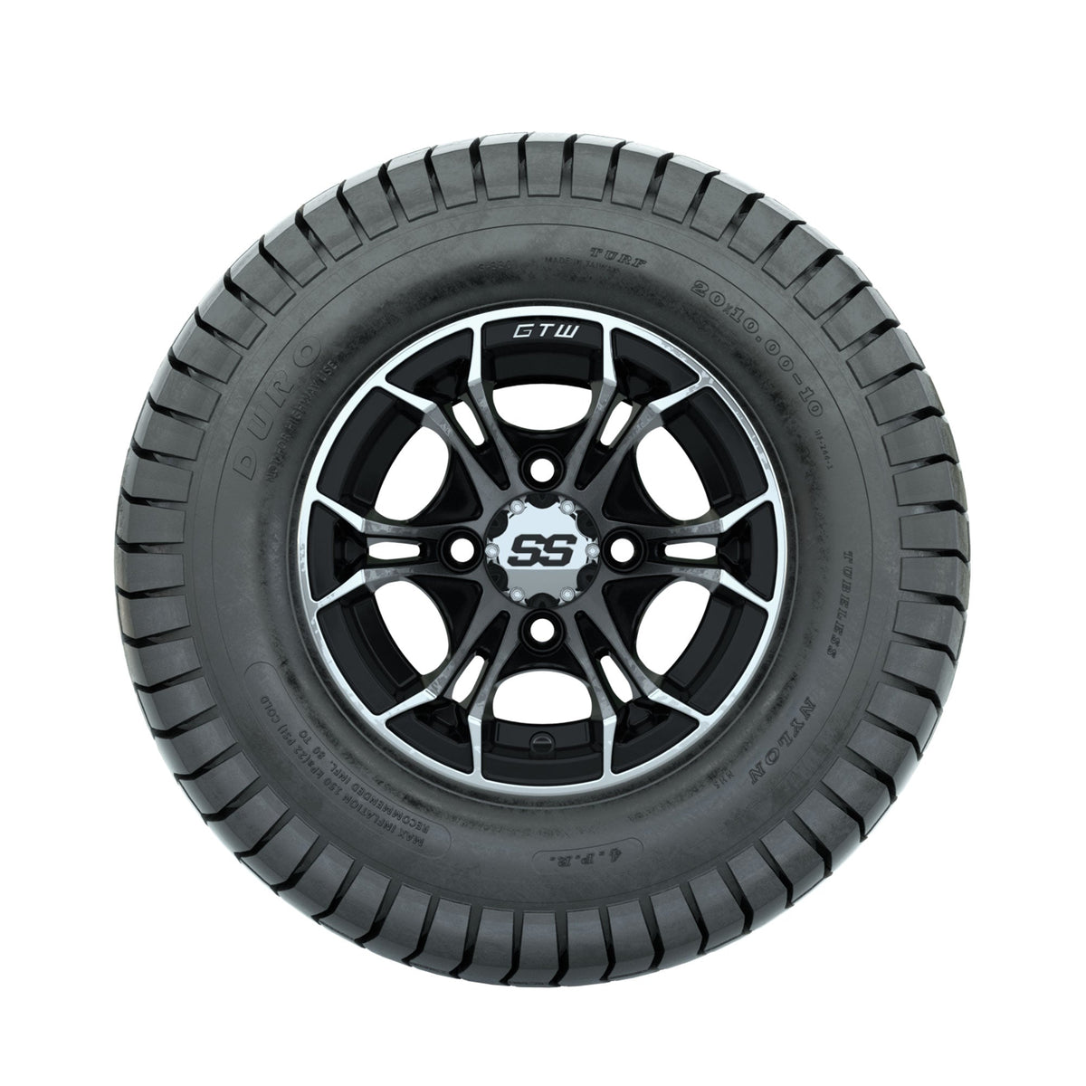 GTW Spyder Machined/Black 10 in Wheels with 20x10-10 Duro Soft Street Tires Full Set