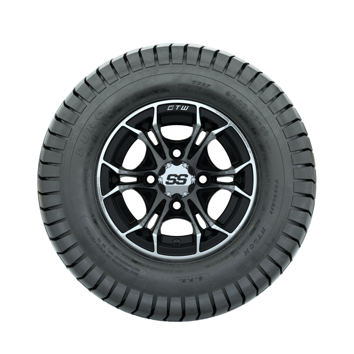 GTW Spyder Machined/Black 10 in Wheels with 20x10-10 Duro Soft Street Tires Full Set