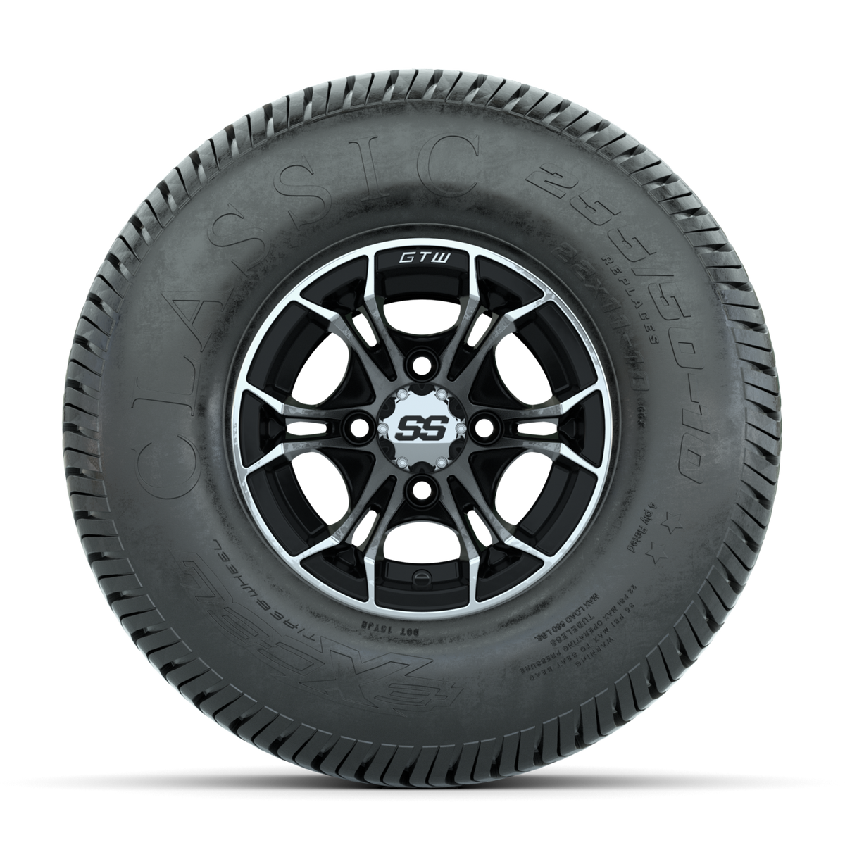 GTW Spyder Machined/Black 10 in Wheels with 22x11-10 Excel Classic Street Tires Full Set