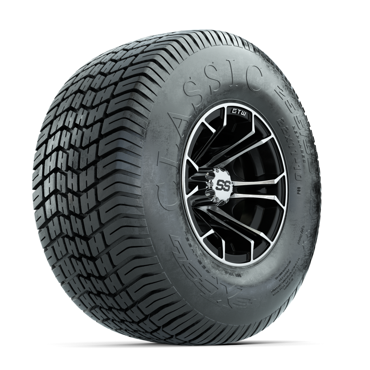 GTW Spyder Machined/Black 10 in Wheels with 22x11-10 Excel Classic Street Tires Full Set