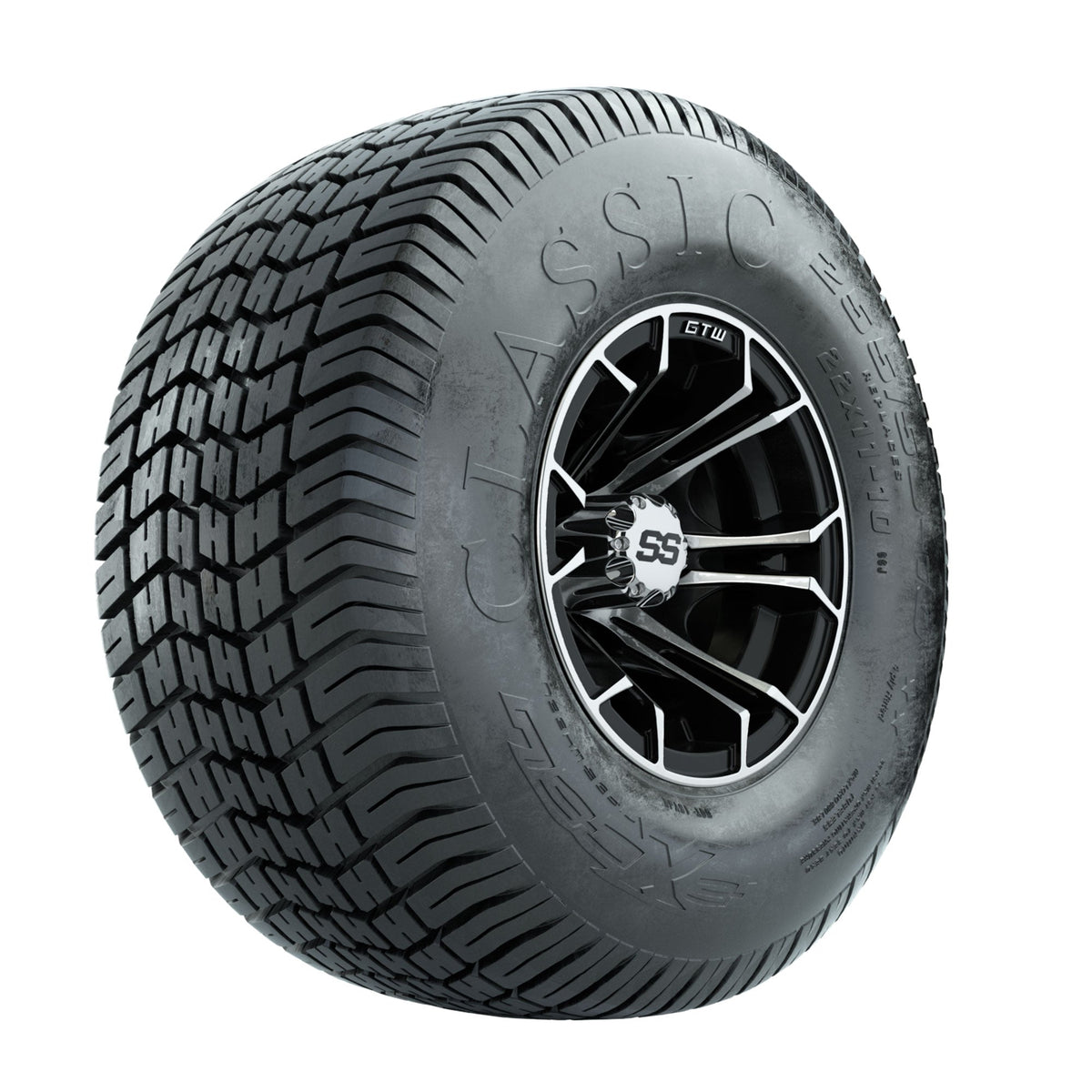 GTW Spyder Machined/Black 10 in Wheels with 22x11-10 Excel Classic Street Tires Full Set