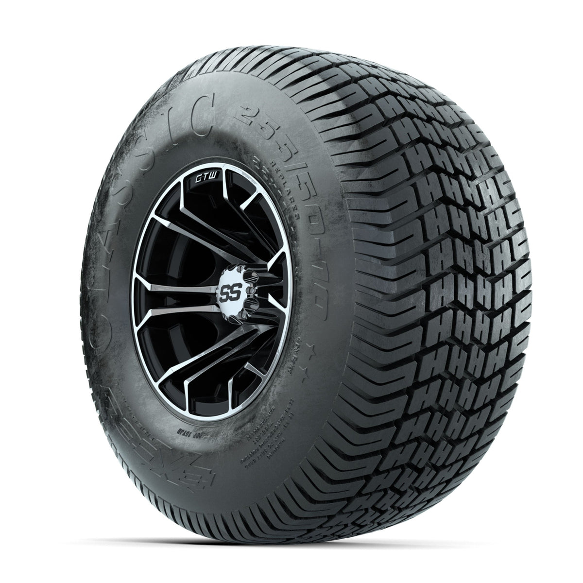GTW Spyder Machined/Black 10 in Wheels with 22x11-10 Excel Classic Street Tires Full Set