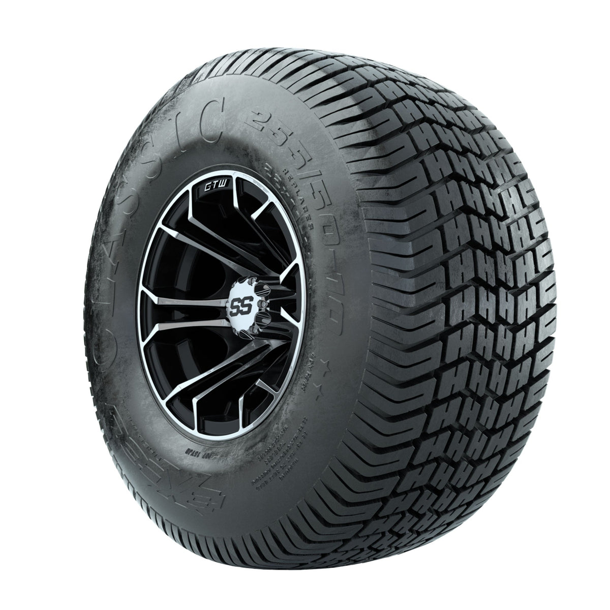 GTW Spyder Machined/Black 10 in Wheels with 22x11-10 Excel Classic Street Tires Full Set
