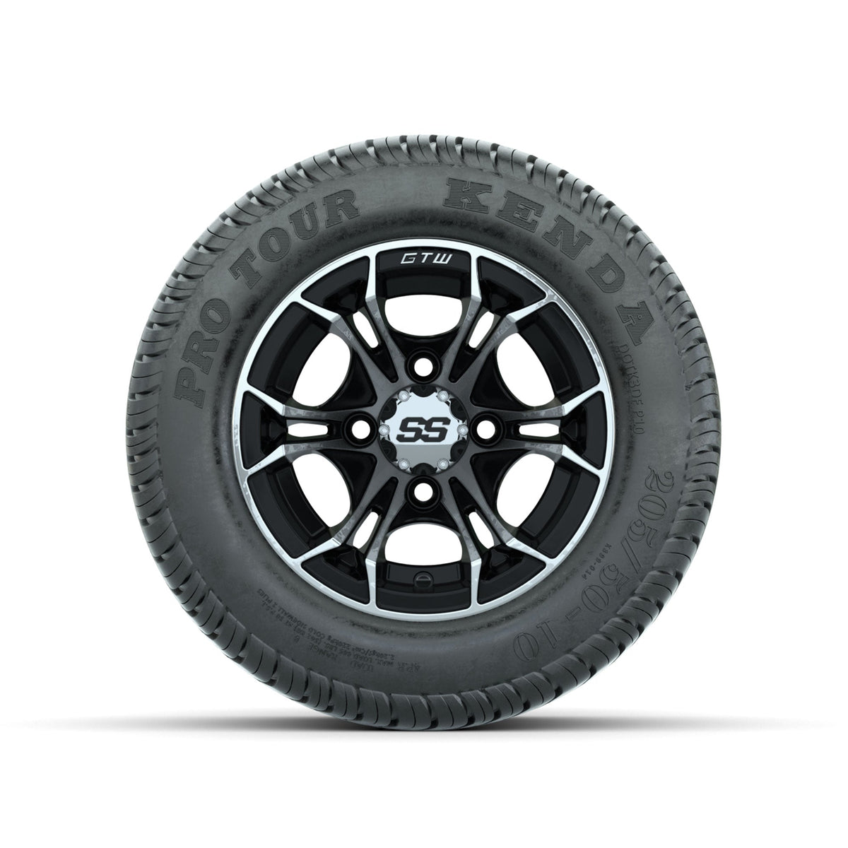 GTW Spyder Machined/Black 10 in Wheels with 205/50-10 Kenda Pro Tour Low-profile Tires Full Set