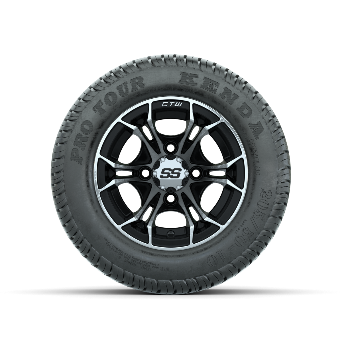 GTW Spyder Machined/Black 10 in Wheels with 205/50-10 Kenda Pro Tour Low-profile Tires Full Set