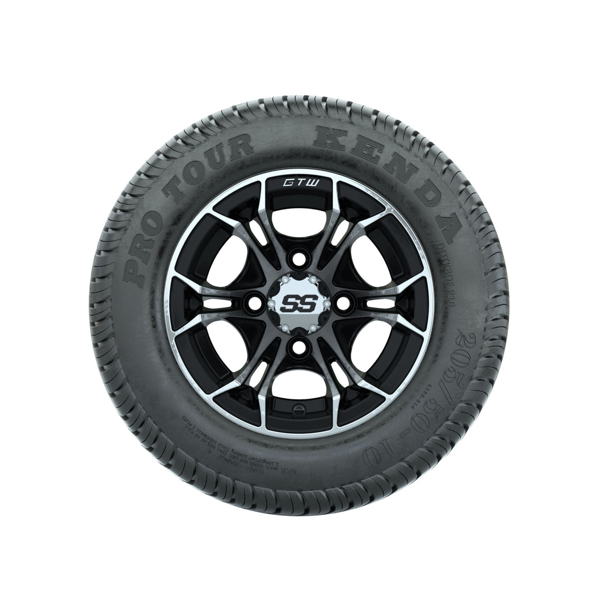 GTW Spyder Machined/Black 10 in Wheels with 205/50-10 Kenda Pro Tour Low-profile Tires Full Set