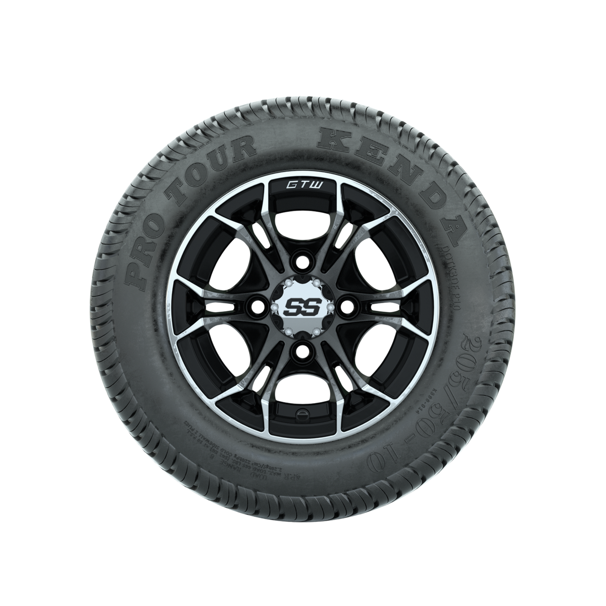 GTW Spyder Machined/Black 10 in Wheels with 205/50-10 Kenda Pro Tour Low-profile Tires Full Set