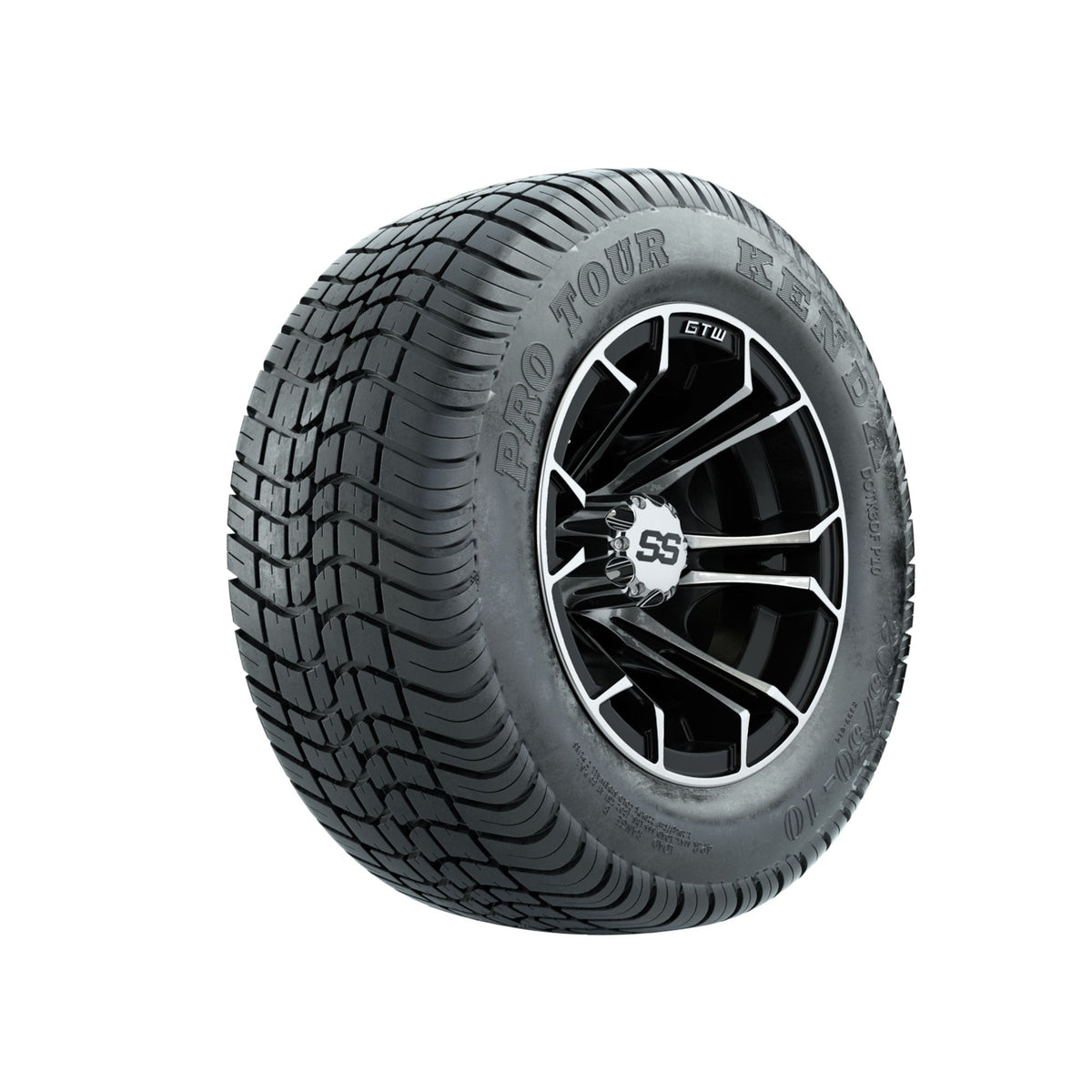 GTW Spyder Machined/Black 10 in Wheels with 205/50-10 Kenda Pro Tour Low-profile Tires Full Set