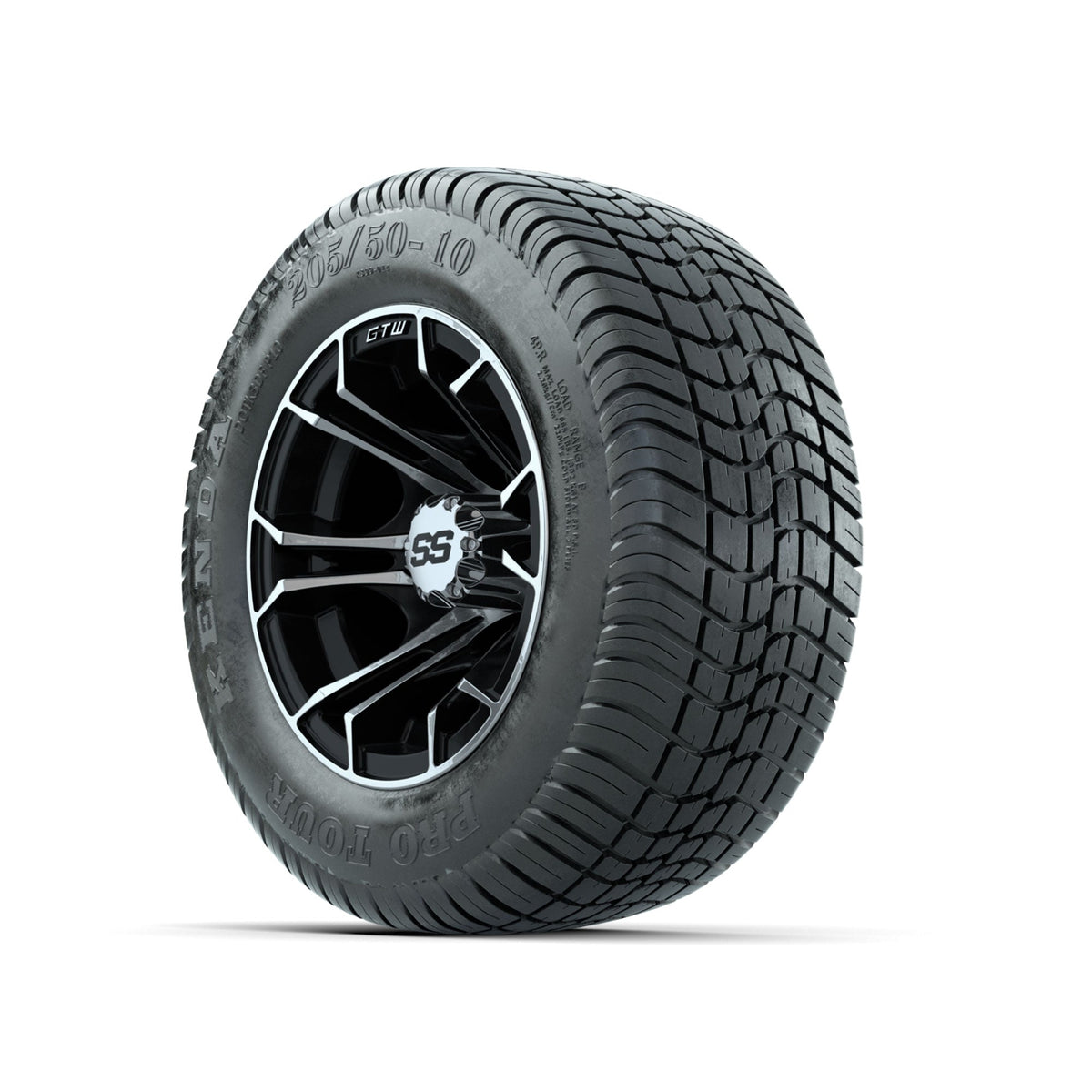 GTW Spyder Machined/Black 10 in Wheels with 205/50-10 Kenda Pro Tour Low-profile Tires Full Set