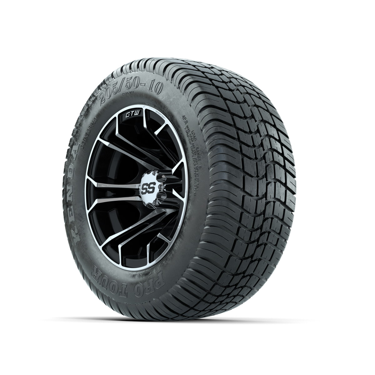 GTW Spyder Machined/Black 10 in Wheels with 205/50-10 Kenda Pro Tour Low-profile Tires Full Set