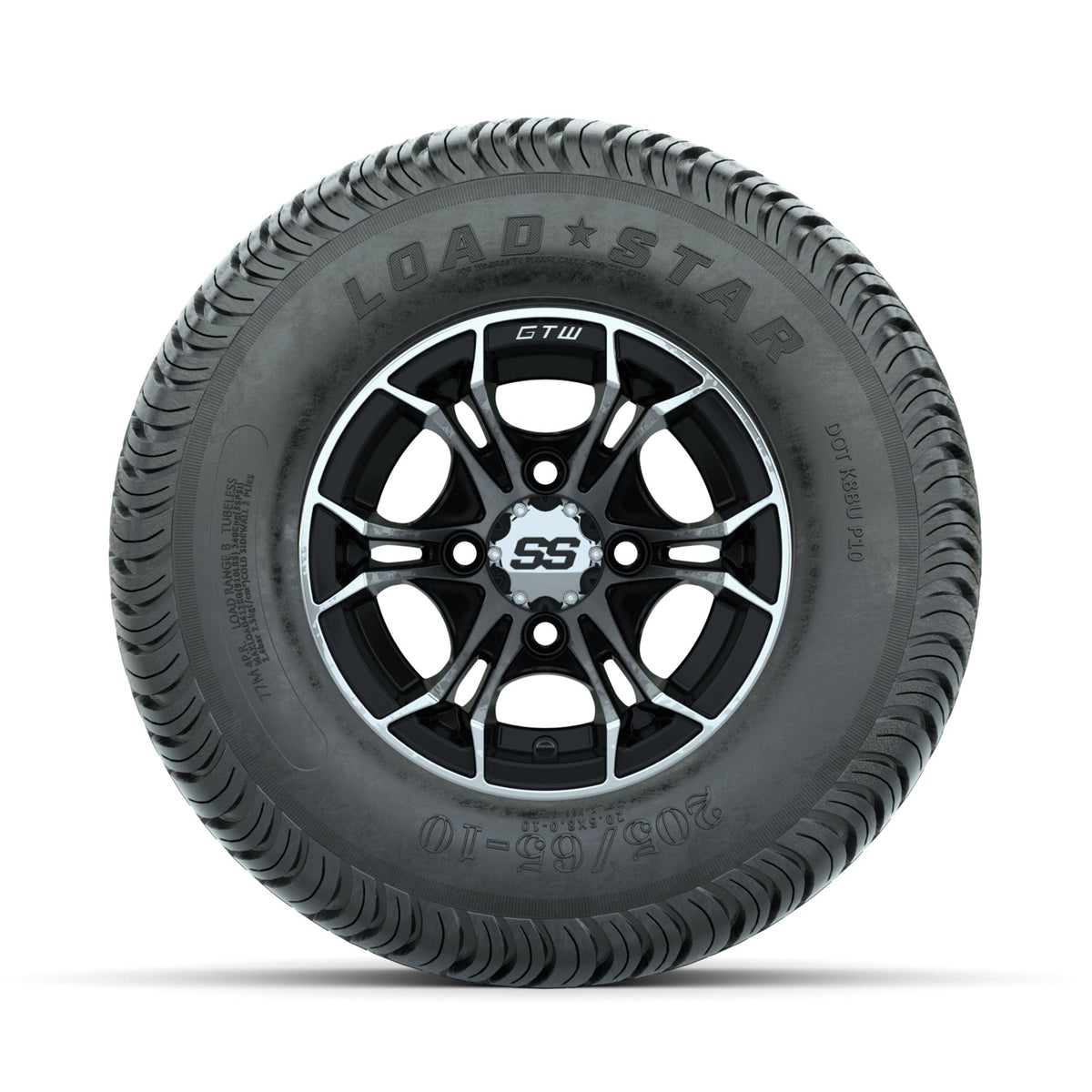 GTW Spyder Machined/Black 10 in Wheels with 205/65-10 Kenda Load Star Street Tires Full Set
