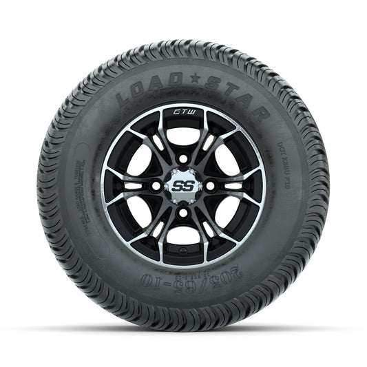 GTW Spyder Machined/Black 10 in Wheels with 205/65-10 Kenda Load Star Street Tires Full Set