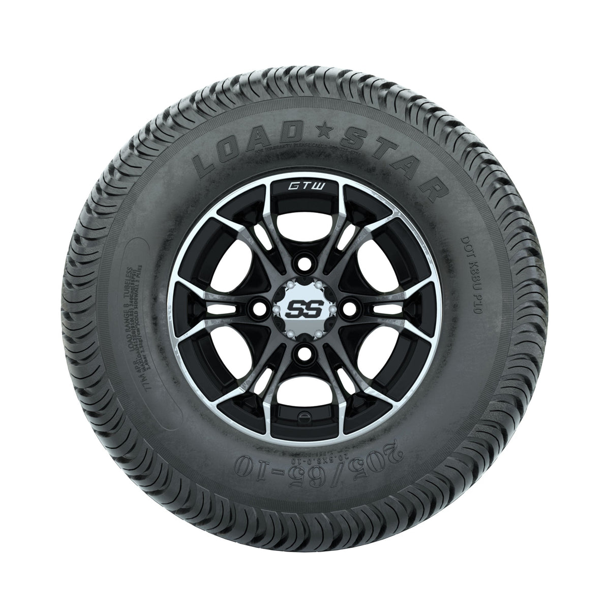 GTW Spyder Machined/Black 10 in Wheels with 205/65-10 Kenda Load Star Street Tires Full Set