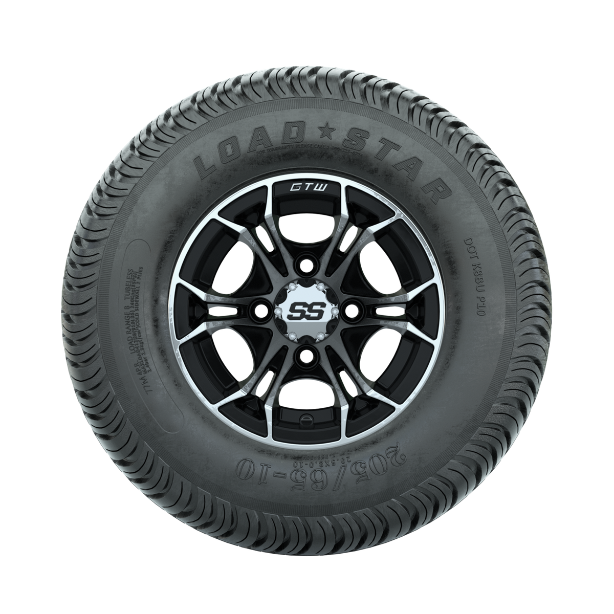 GTW Spyder Machined/Black 10 in Wheels with 205/65-10 Kenda Load Star Street Tires Full Set