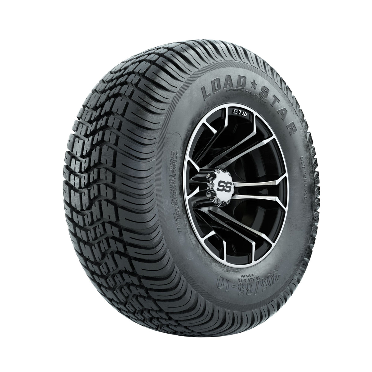 GTW Spyder Machined/Black 10 in Wheels with 205/65-10 Kenda Load Star Street Tires Full Set