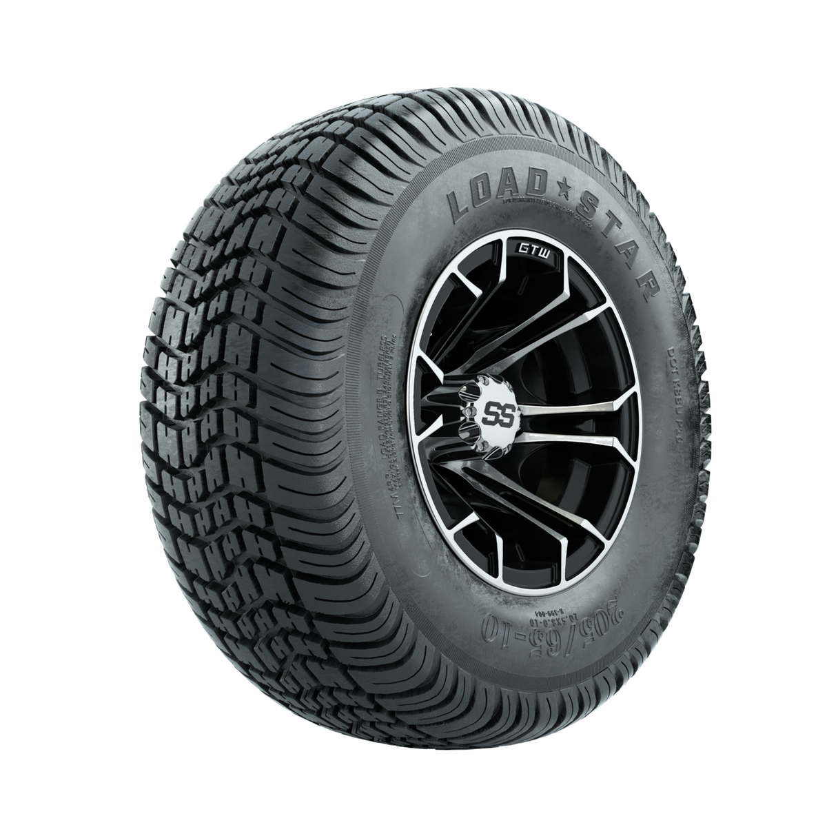 GTW Spyder Machined/Black 10 in Wheels with 205/65-10 Kenda Load Star Street Tires Full Set