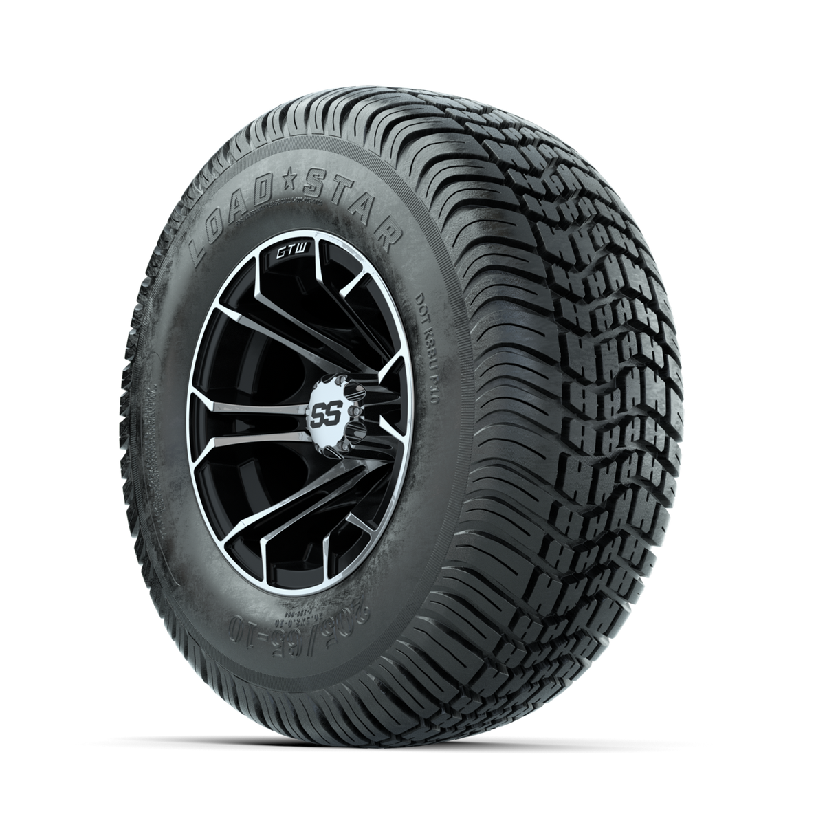 GTW Spyder Machined/Black 10 in Wheels with 205/65-10 Kenda Load Star Street Tires Full Set