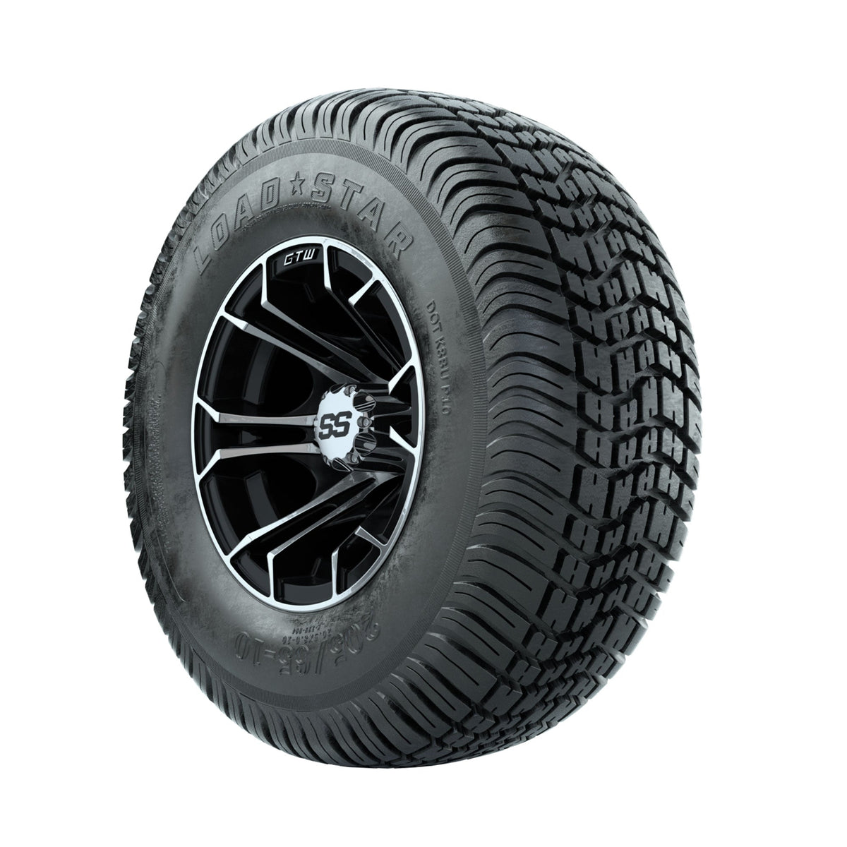 GTW Spyder Machined/Black 10 in Wheels with 205/65-10 Kenda Load Star Street Tires Full Set