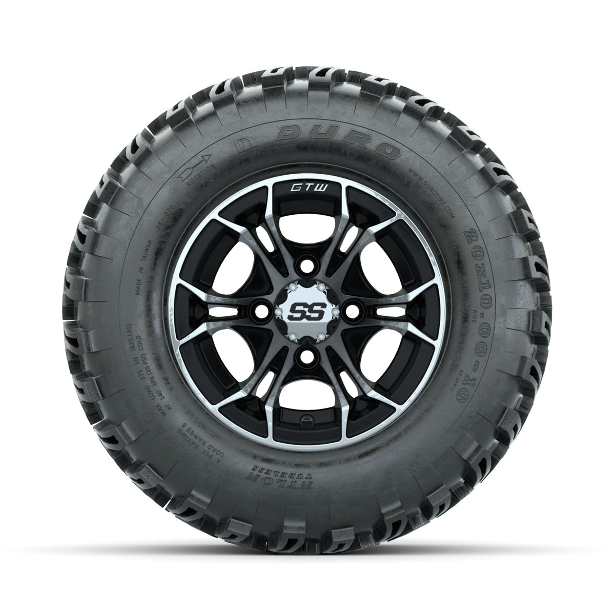 GTW Spyder Machined/Black 10 in Wheels with 20x10-10 Duro Desert All Terrain Tires Full Set