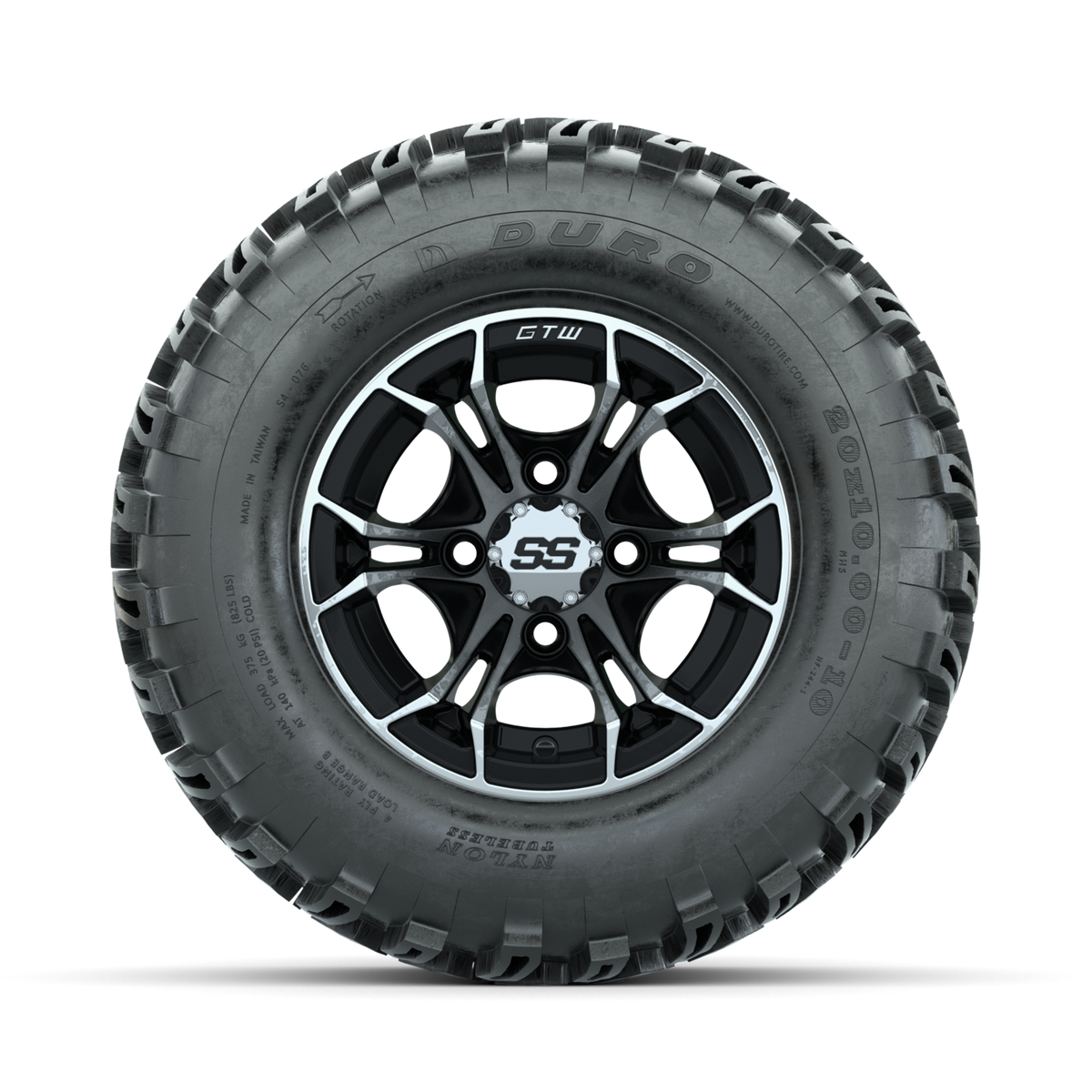 GTW Spyder Machined/Black 10 in Wheels with 20x10-10 Duro Desert All Terrain Tires Full Set