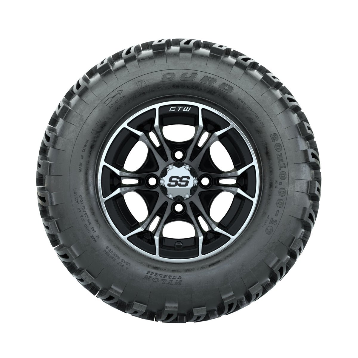 GTW Spyder Machined/Black 10 in Wheels with 20x10-10 Duro Desert All Terrain Tires Full Set
