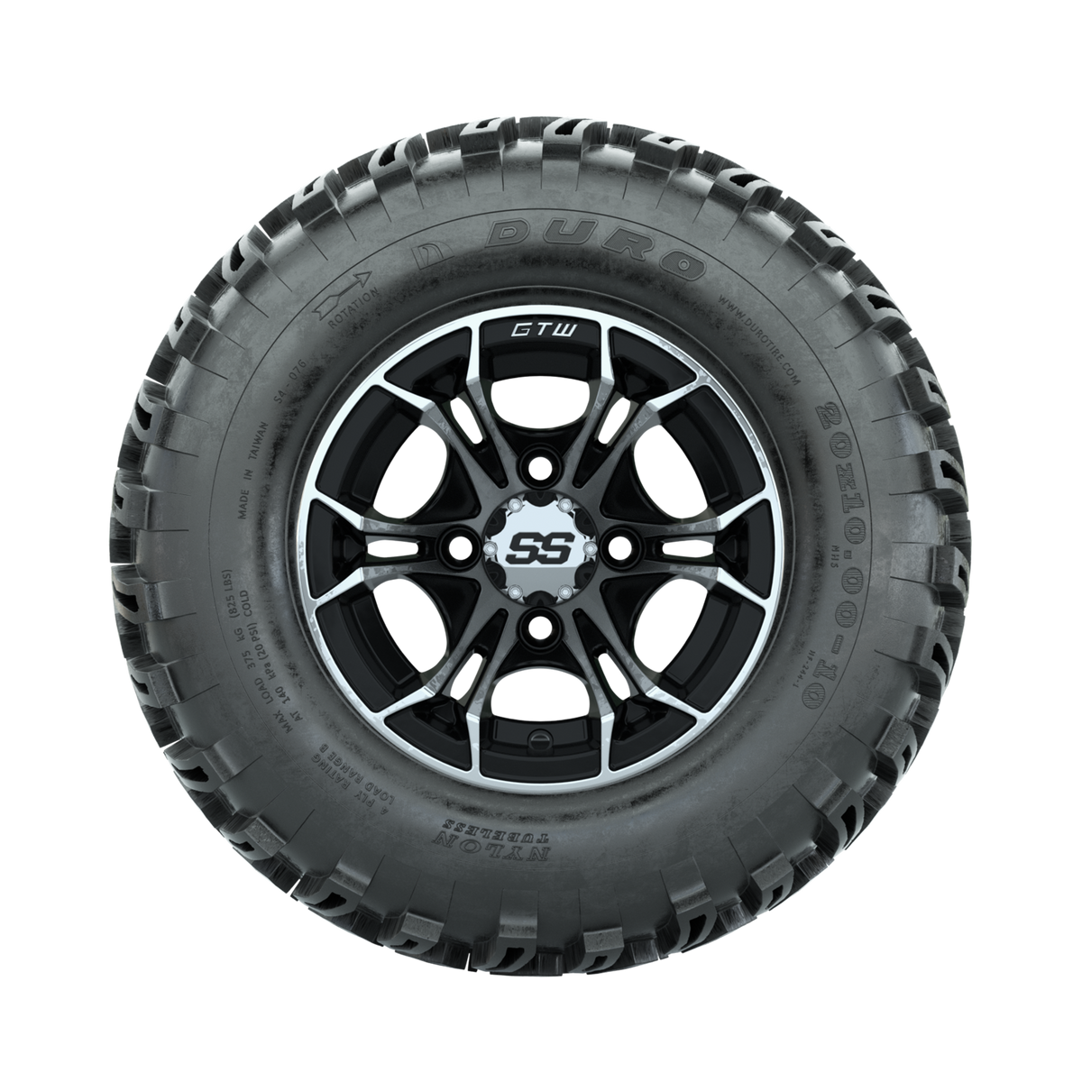 GTW Spyder Machined/Black 10 in Wheels with 20x10-10 Duro Desert All Terrain Tires Full Set