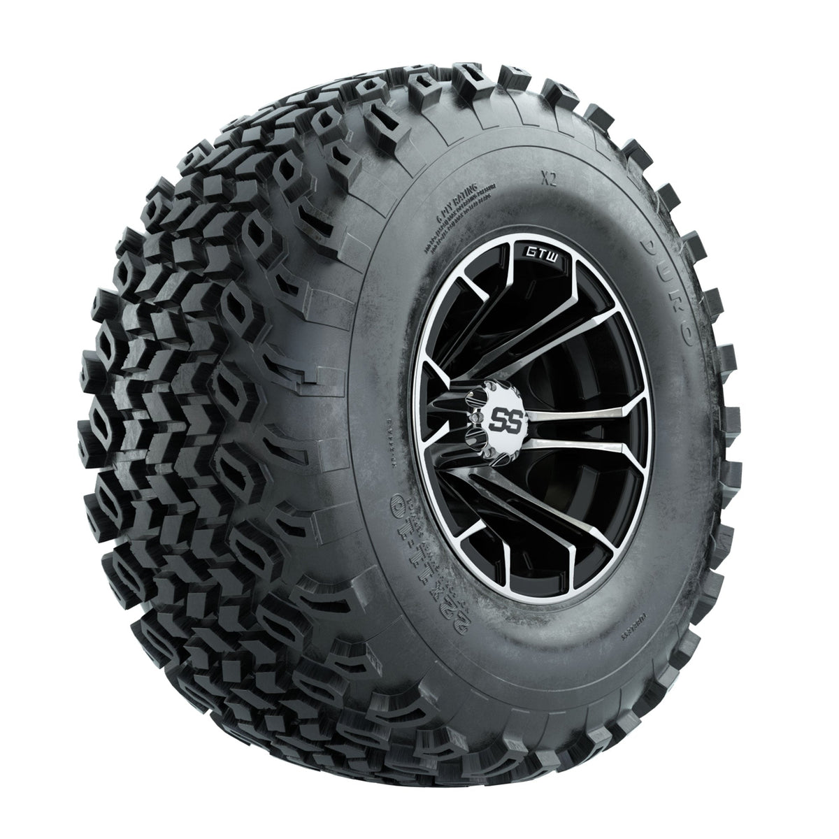 GTW Spyder Machined/Black 10 in Wheels with 22x11-10 Duro Desert All Terrain Tires Full Set