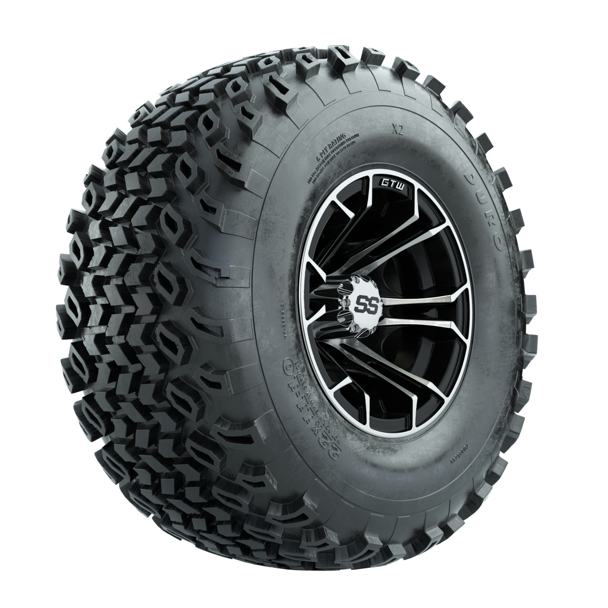 GTW Spyder Machined/Black 10 in Wheels with 22x11-10 Duro Desert All Terrain Tires Full Set