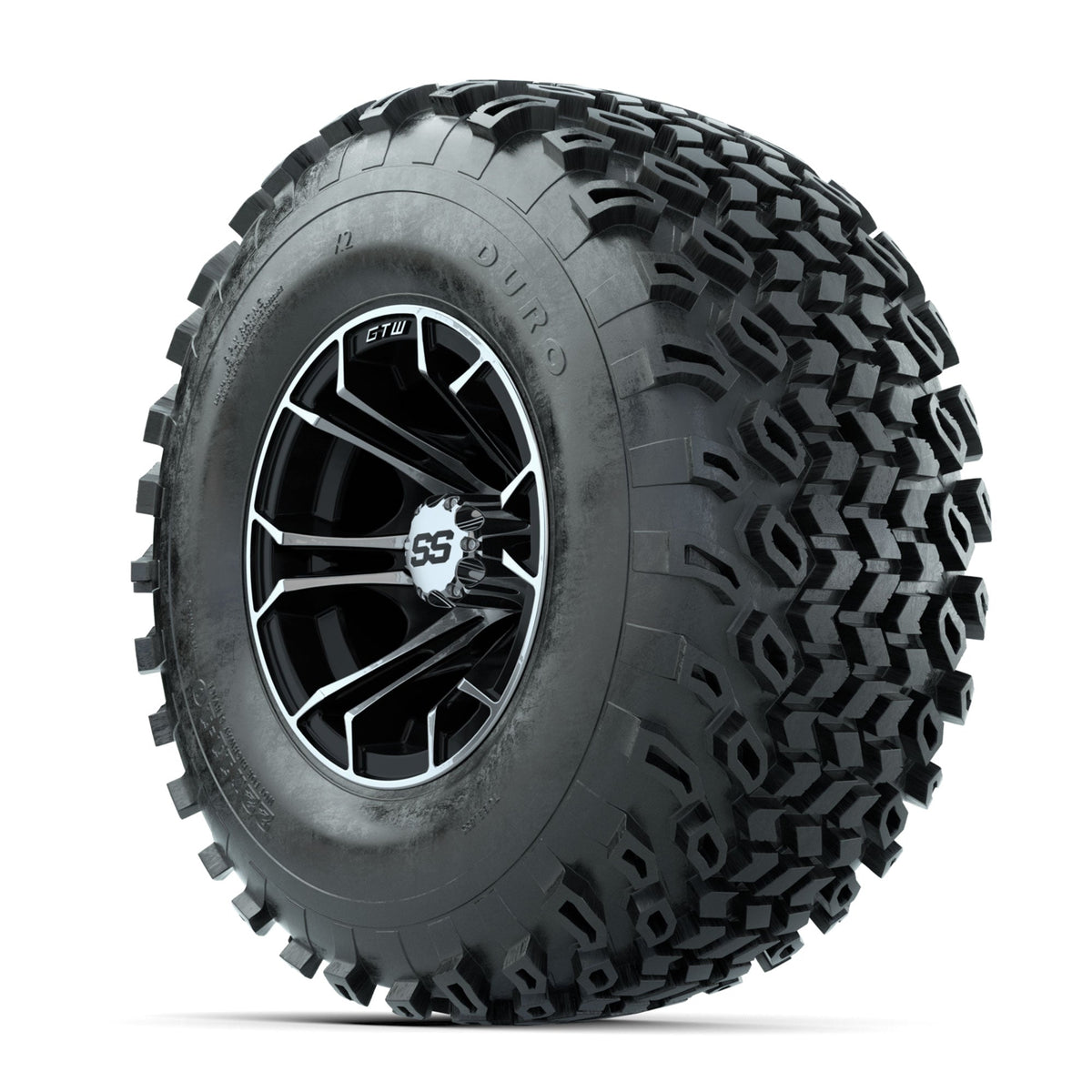 GTW Spyder Machined/Black 10 in Wheels with 22x11-10 Duro Desert All Terrain Tires Full Set