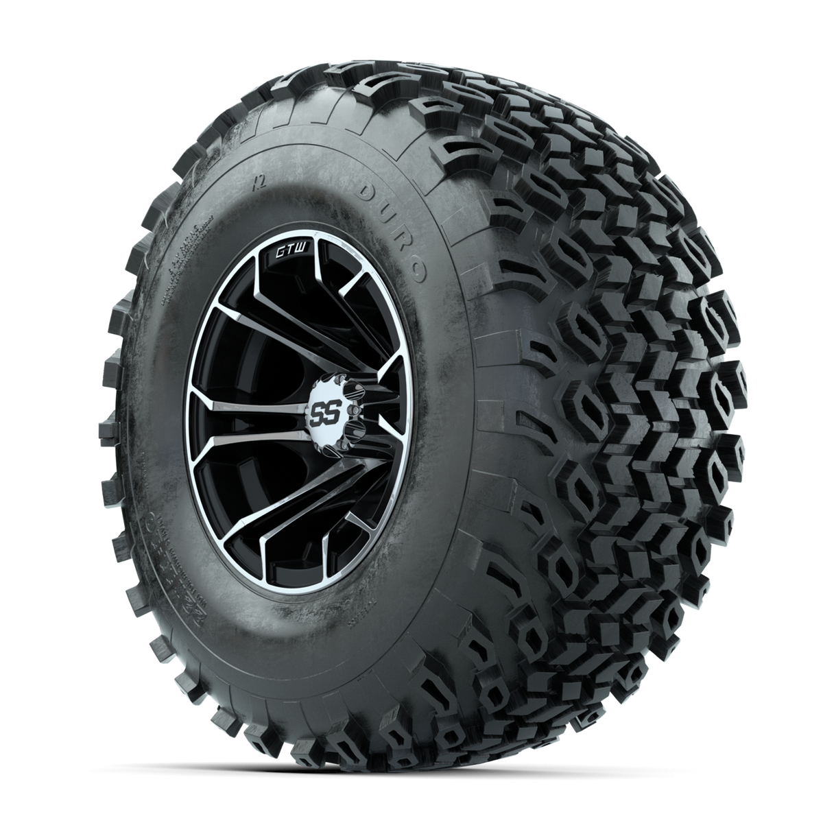 GTW Spyder Machined/Black 10 in Wheels with 22x11-10 Duro Desert All Terrain Tires Full Set