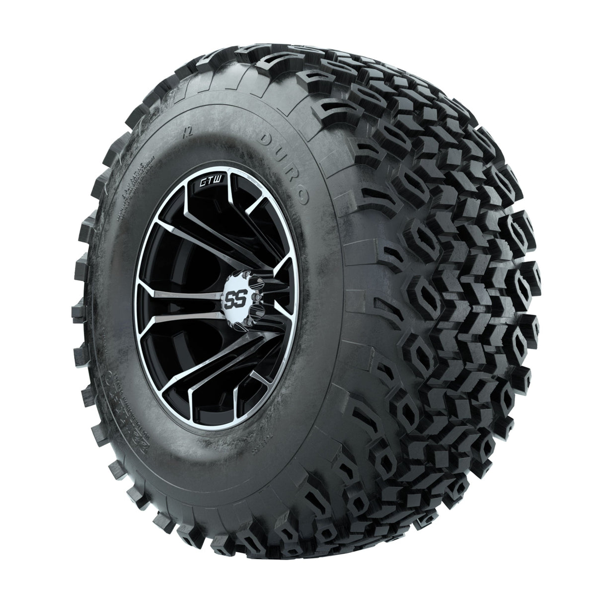GTW Spyder Machined/Black 10 in Wheels with 22x11-10 Duro Desert All Terrain Tires Full Set