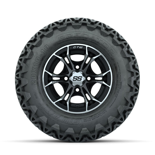 GTW Spyder Machined/Black 10 in Wheels with 20x10-10 Predator All Terrain Tires Full Set