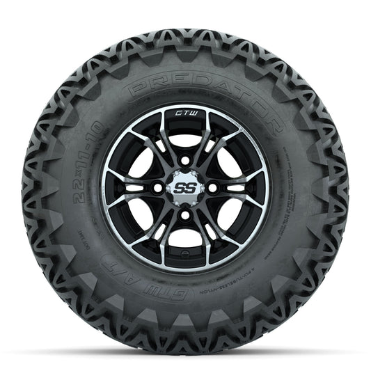 GTW Spyder Machined/Black 10 in Wheels with 22x11-10 Predator All Terrain Tires Full Set
