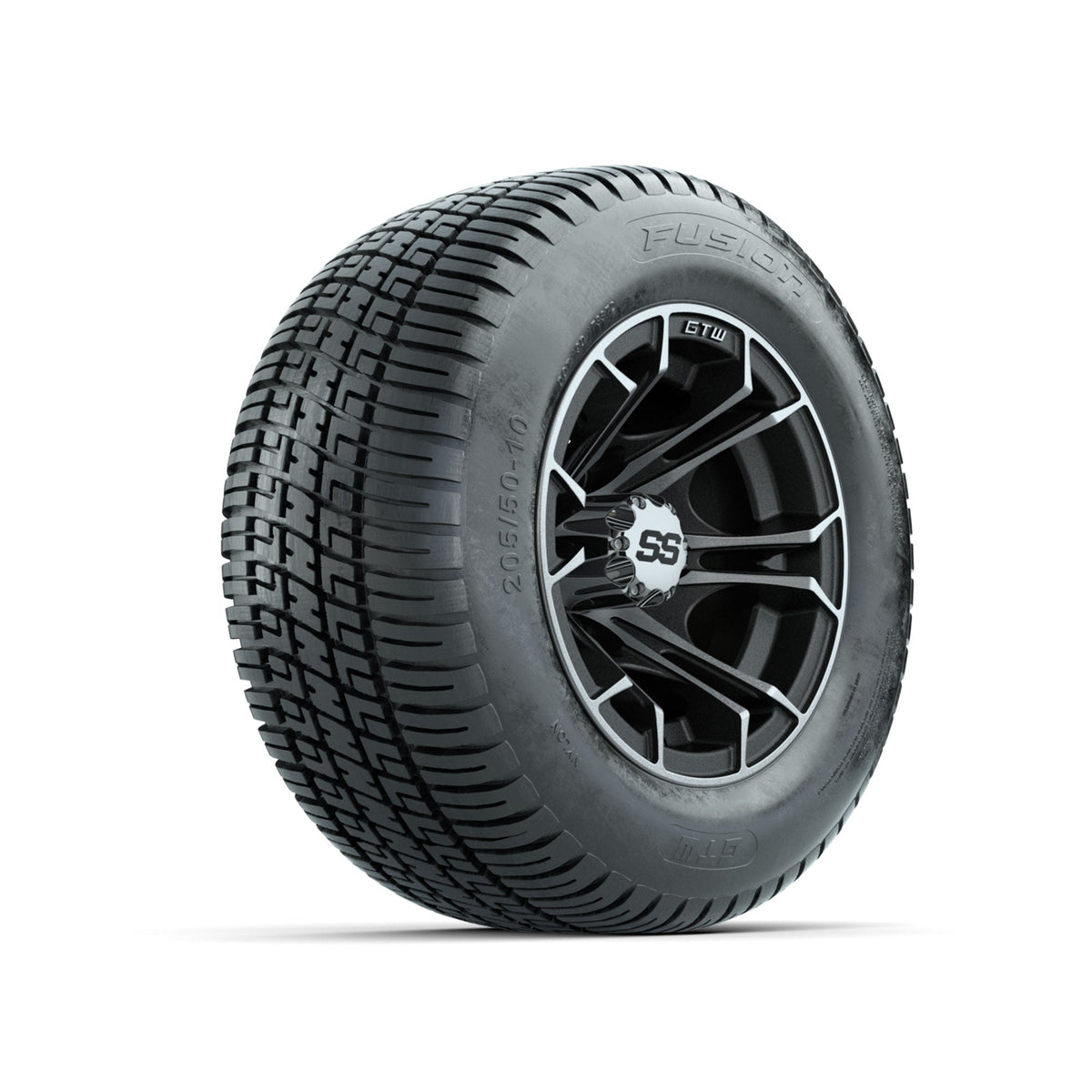 GTW Spyder Machined/Matte Grey 10 in Wheels with 205/50-10 Fusion Street Tires Full Set