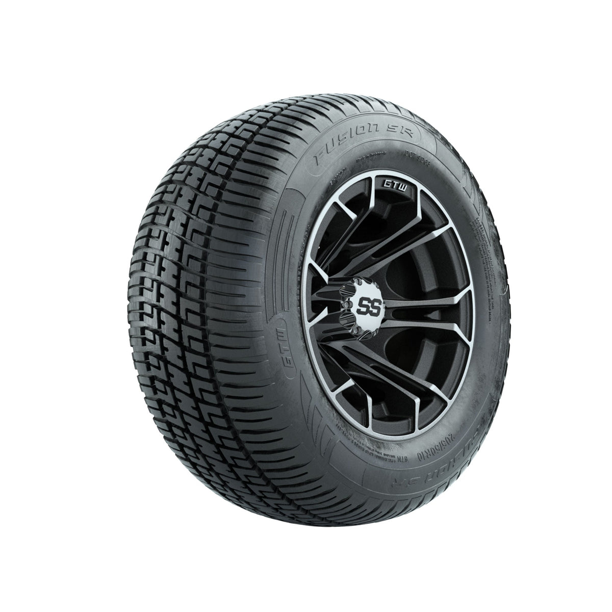 GTW Spyder Machined/Matte Grey 10 in Wheels with 205/50-10 Fusion SR Steel Belted Radial Tires Full Set