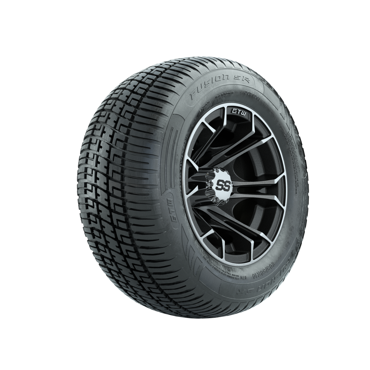 GTW Spyder Machined/Matte Grey 10 in Wheels with 205/50-10 Fusion SR Steel Belted Radial Tires Full Set