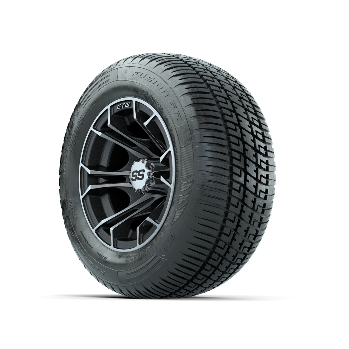 GTW Spyder Machined/Matte Grey 10 in Wheels with 205/50-10 Fusion SR Steel Belted Radial Tires Full Set