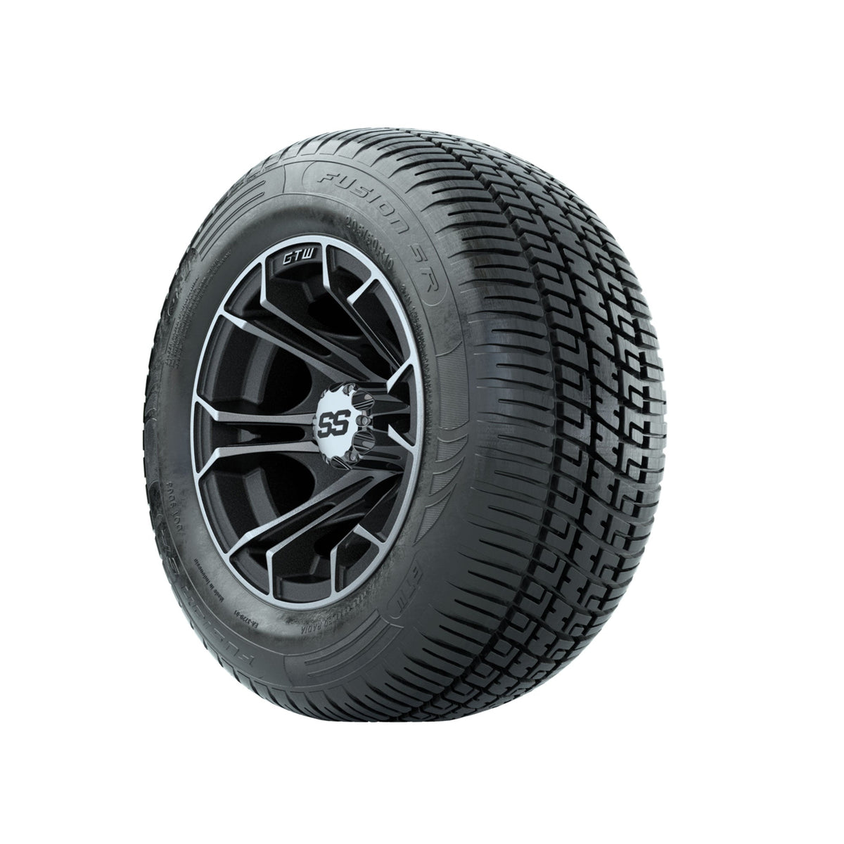 GTW Spyder Machined/Matte Grey 10 in Wheels with 205/50-10 Fusion SR Steel Belted Radial Tires Full Set
