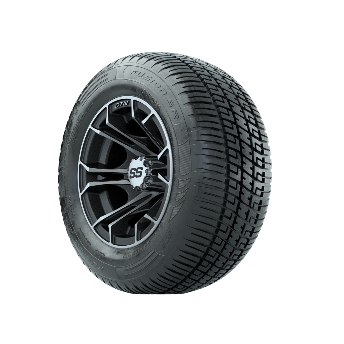 GTW Spyder Machined/Matte Grey 10 in Wheels with 205/50-10 Fusion SR Steel Belted Radial Tires Full Set