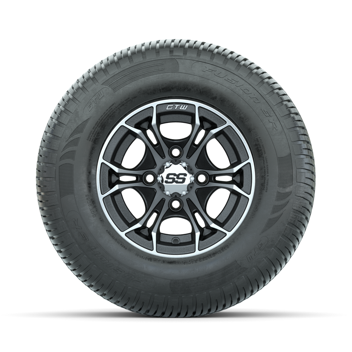GTW Spyder Machined/Matte Grey 10 in Wheels with 205/65-R10 Fusion SR Steel Belted Radial Tires Full Set