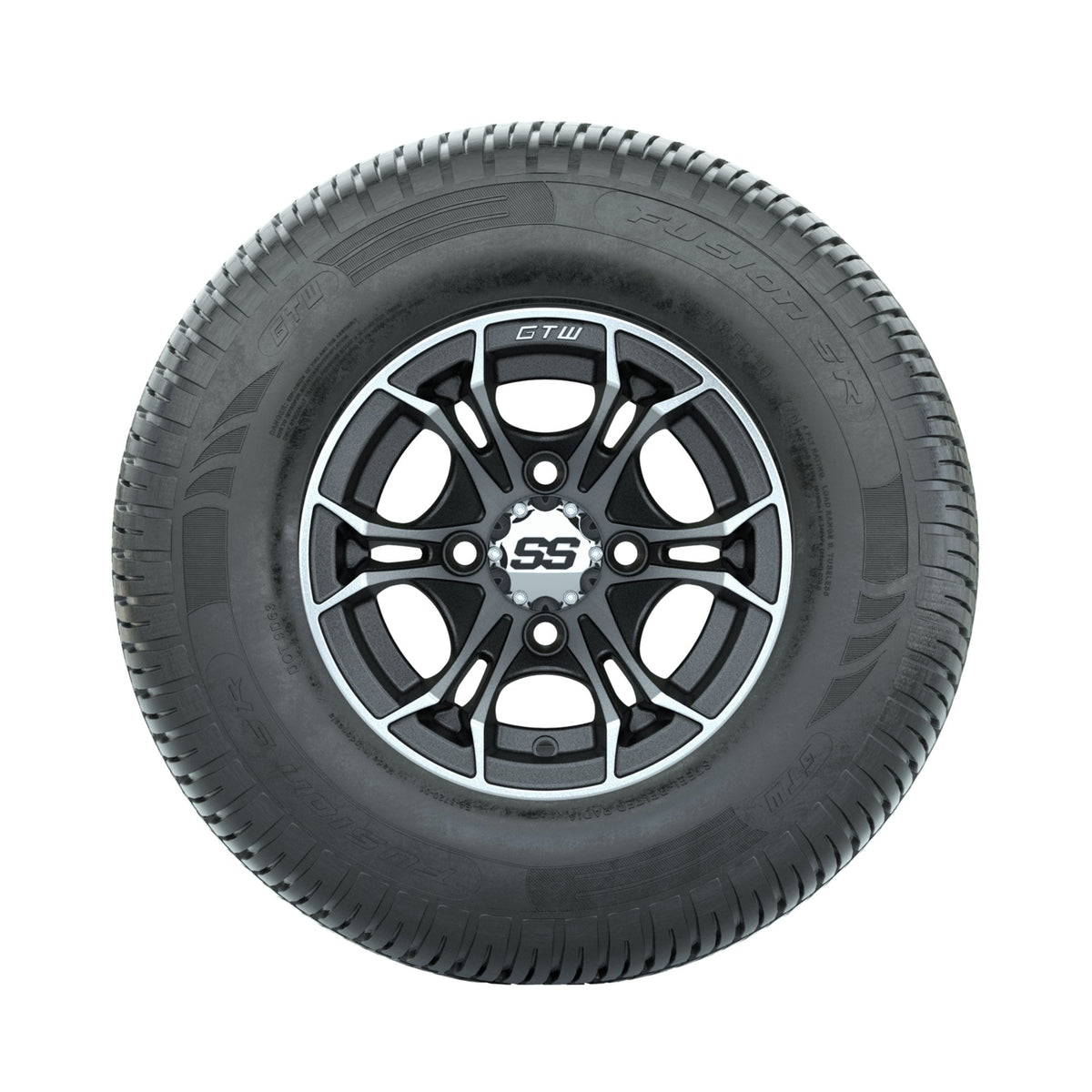 GTW Spyder Machined/Matte Grey 10 in Wheels with 205/65-R10 Fusion SR Steel Belted Radial Tires Full Set