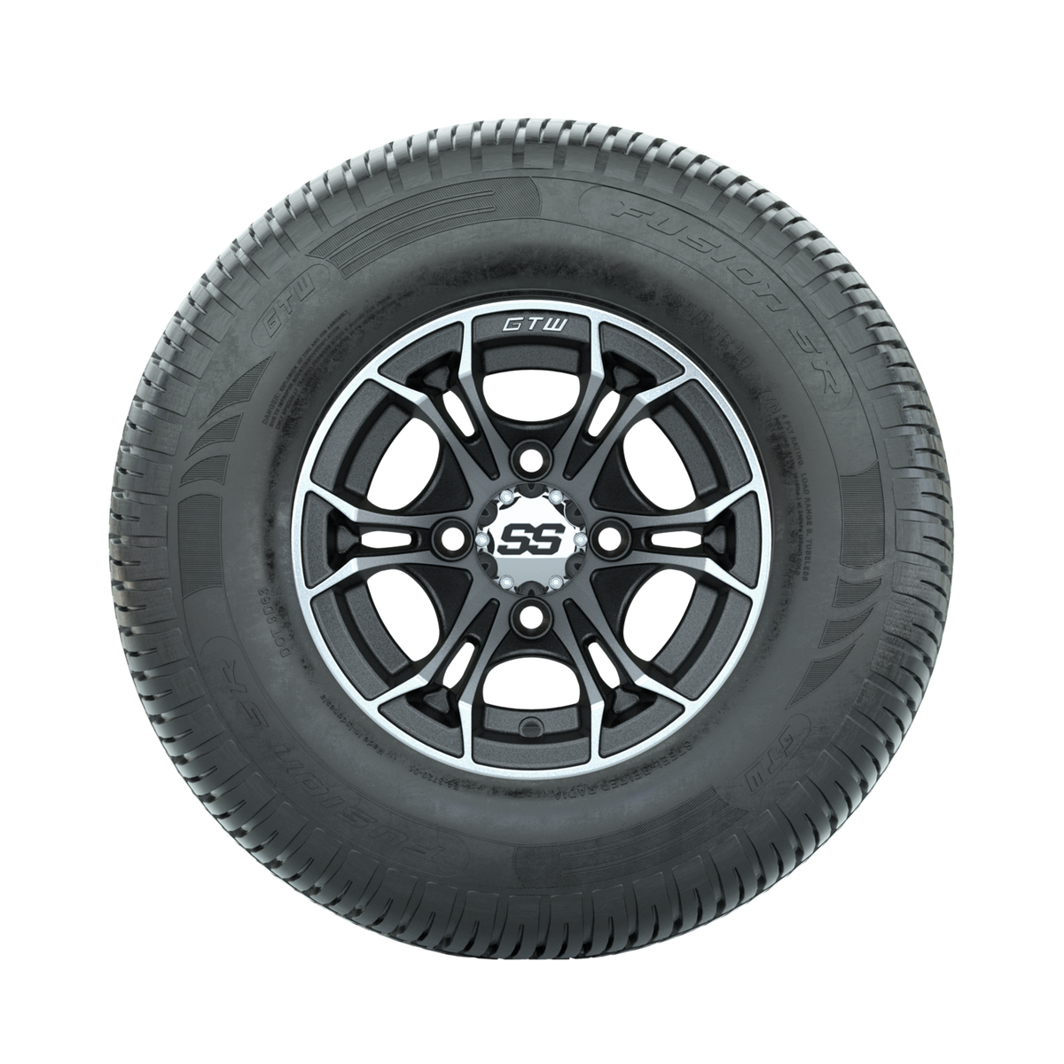 GTW Spyder Machined/Matte Grey 10 in Wheels with 205/65-R10 Fusion SR Steel Belted Radial Tires Full Set