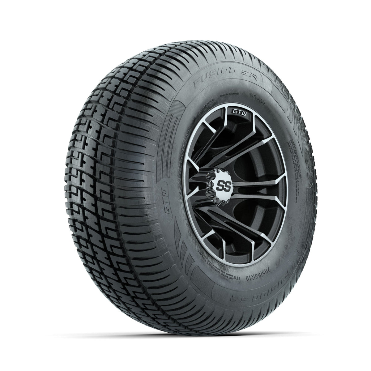 GTW Spyder Machined/Matte Grey 10 in Wheels with 205/65-R10 Fusion SR Steel Belted Radial Tires Full Set