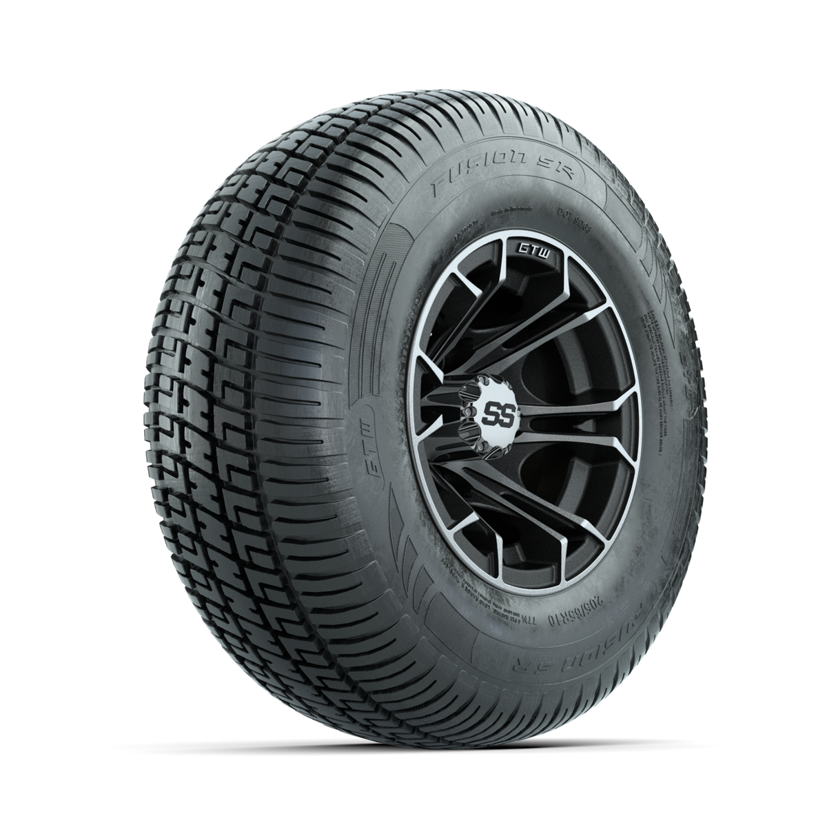 GTW Spyder Machined/Matte Grey 10 in Wheels with 205/65-R10 Fusion SR Steel Belted Radial Tires Full Set