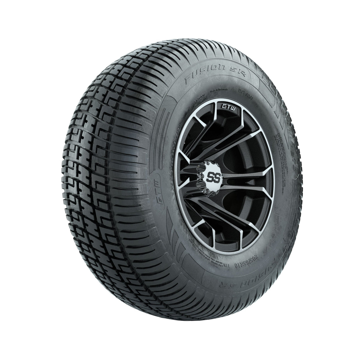 GTW Spyder Machined/Matte Grey 10 in Wheels with 205/65-R10 Fusion SR Steel Belted Radial Tires Full Set